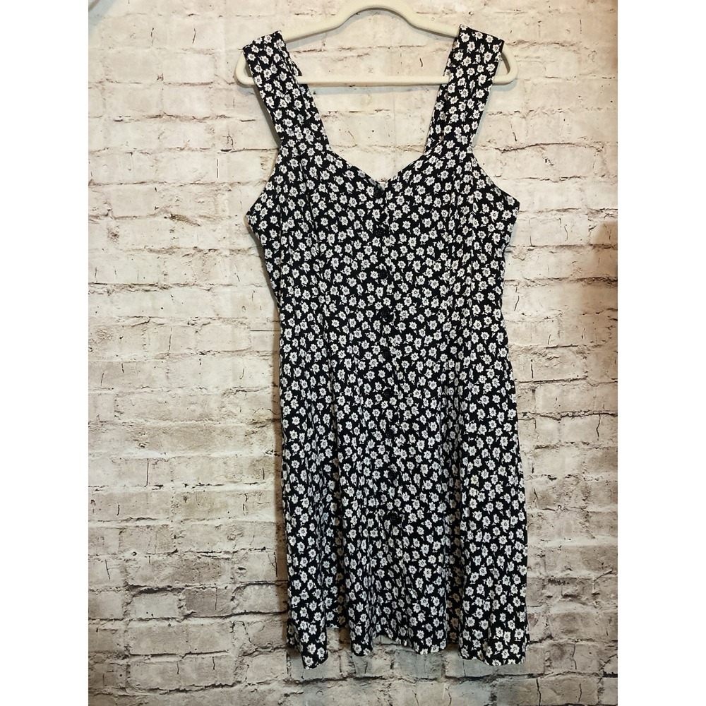 Vintage Moda International Mini Dress 12 Black Micro Floral Button Front Cottage